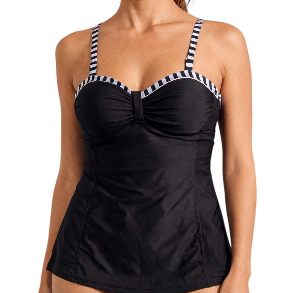 Women's Black Ruffle Tankini Swim Top, L